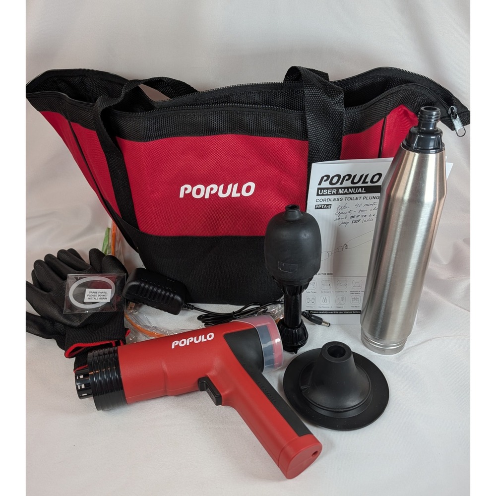 Populo Cordless Electric Toilet Plunger Kit High Pressure Air Drain Unblocker